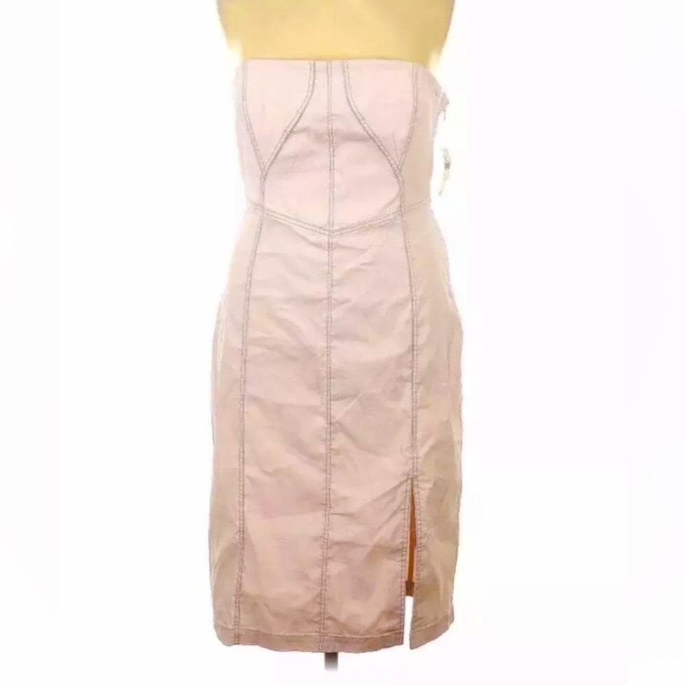 NEW $170 Anthropologie Strapless Side Slit Pale Pink Corset Dress - Stretch - XL